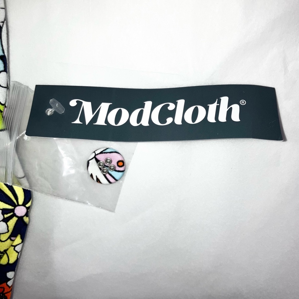 ModCloth Fit & Flare Midi Dress Retro 50s Blue Whimsical Floral Cat Cotton Sz 0 - Picture 6 of 8